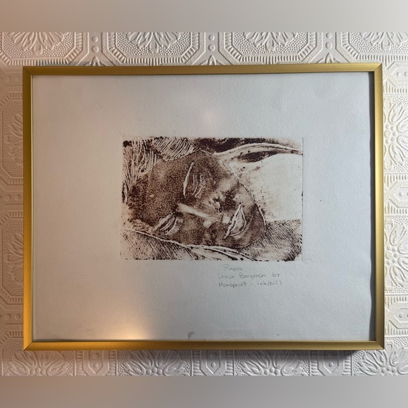 Female Black Brown and White Portrait Monoprint Painting Signed Dated by Artist. - Picture 1 of 11